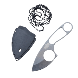 Neck Knife Full Tang 440C Stainless Steel Sharp ABS Sheath Dog Tag Skinning Silver SSBC